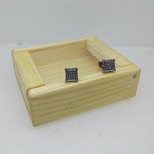 Dazzlingrock Collection 0.10 Carat (ctw) 14K Black Rhodium Plated Round Diamond V-Prong Square Shape Mens Hip Hop Iced Stud Earrings 1/10 CT, White Gold