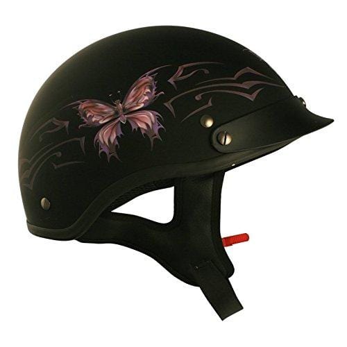 VCAN Cruiser Intricate Butterfly Motorcycle Half Helmet (Flat Black, Medium)