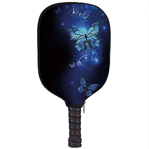 iPrint Neoprene Pickleball Paddle Racket Cover Case,Dark Blue,Fantasy Magical Butterflies Monarch Artistic Morpho Inspiration,Light Blue Dark Blue Grey,Fit for Most Rackets - Protect Your Paddle