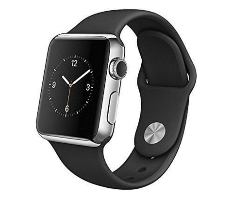 Apple Watch 42mm Stainless Steel Case w/ Black Sports Band (Renewed)