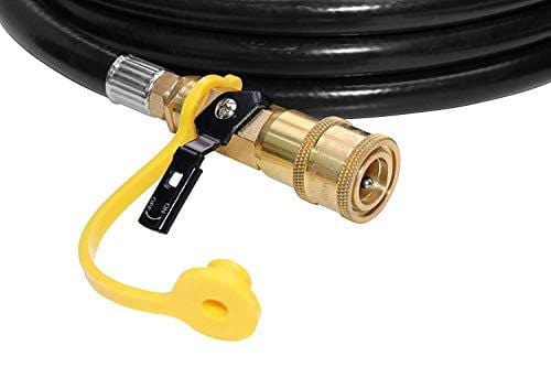DOZYANT 12 feet Low Pressure Propane Quick-Connect Hose, RV Quick Connect Propane Hose, Quick Disconnect Propane Hose Extension - 1/4" Safety Shutoff Valve & Male Full Flow Plug for RVs