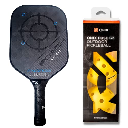 Engage Poach Infinity Second Generation Pickleball Paddle (Standard Weight 8.0 – 8.5 oz) & Onix 3-Pack Fuse G2 Pickleballs & Pickleball Tips Bundle Set – Racket for Control, Feel, Spin (Blue)