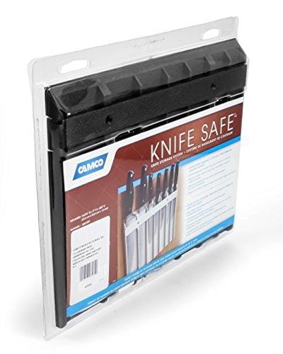 Camco Knife Safe - Securely Mounts on Wood or Metal Surfaces, Holds 7 Cooking and Carving Knives, Organize and Store Knives While Creating Space - (9" x 11") Black (43584)