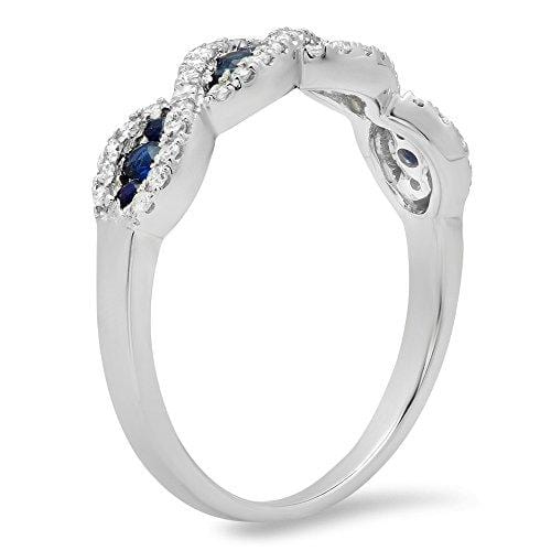 Dazzlingrock Collection 10K Blue Sapphire & White Diamond Bridal Swirl Anniversary Wedding Band, White Gold, Size 6.5