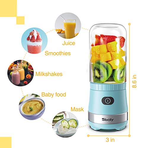 Portable Mini Blender, Personal Blender USB Rechargeable for Smoothies and Shakes with 2 Tritan BPA-Free Blender Cups, Small Smoothie Maker Protein Juice Blender Mixer (Blue)