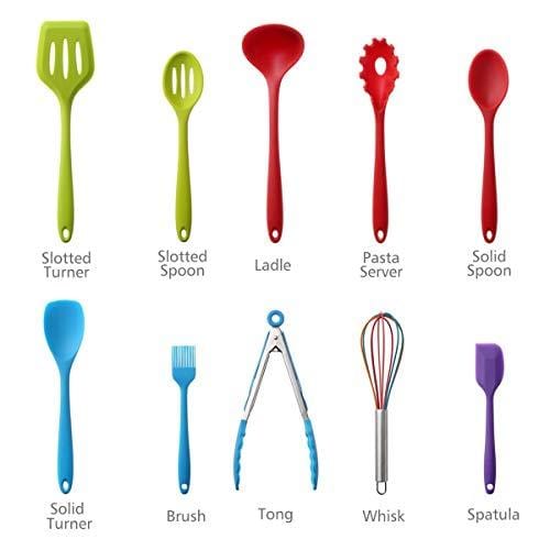 Kitchen Utensil Set Cooking Utensils, 10pcs Silicone Non-stick, High Heat Resistant Set, Turner Tong Spatula Spoon Tools for Cooking, Baking, Serving, Gift for Parents Family