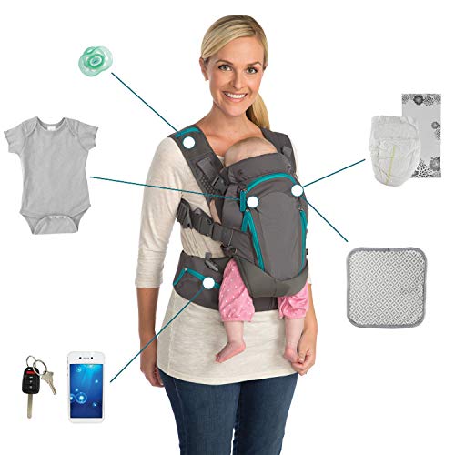 Infantino Carry On Baby Carrier with 6 Pockets for Diapers, Wipes, Pacifier, Phone & Keys and Ergonomic Seat