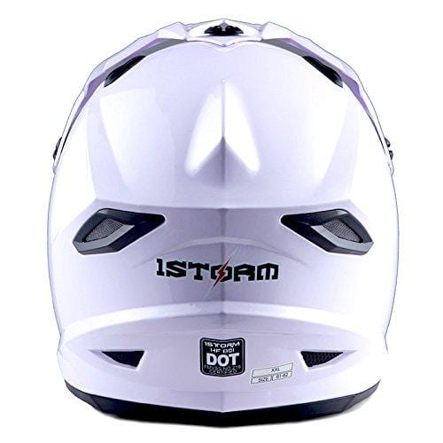 1Storm Adult Motocross Helmet BMX MX ATV Dirt Bike Helmet Racing Style Glossy White; + Goggles + Skeleton Black Glove Bundle