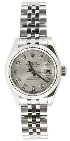 Rolex Ladys New Style Heavy Band Stainless Steel Datejust Model 179174 Jubilee Band 18K White Gold Fluted Bezel Silver Diamond Dial