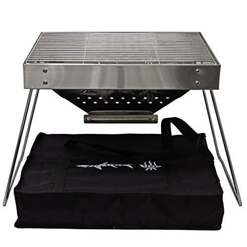 Portable Charcoal Grill for Camping Cooking with Carry Bag Small BBQ Pit Stainless Steel Mini Folding Grilling Stove for Travel, Picnic, RV, Fishing, Hunting or Job Site