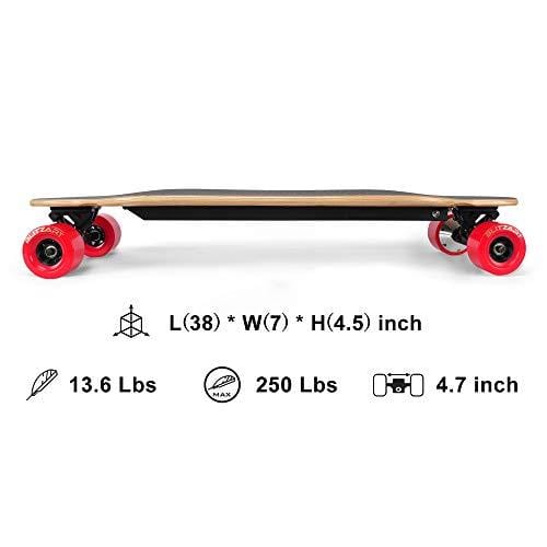 BLITZART Tornado Electric Skateobard Longboard E-Skateboard Motorized Electronic Hub-Motor, 3.5" Wheels, Red