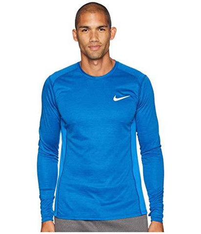 NIKE Men's Dry Miler Running Top (Large, Signal Blue/Heather)