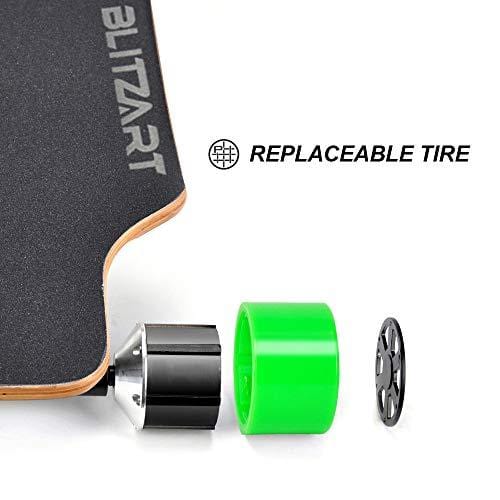 BLITZART Tornado Electric Skateobard Longboard E-Skateboard Motorized Electronic Hub-Motor, 3.5" Wheels, Green