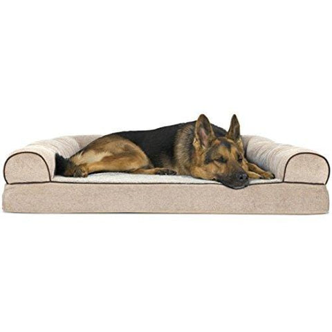FurHaven Pet Dog Bed | Orthopedic Faux Fleece & Chenille Soft Woven Sofa-Style Couch Pet Bed for Dogs & Cats, Cream, Jumbo