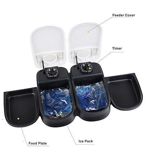 PAWISE Automatic Pet Feeder 2-Meal Food Dispenser Timed Food Bowl for Dogs Cats