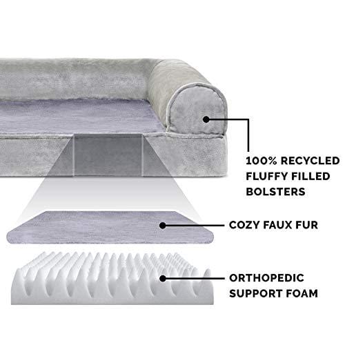 FurHaven Pet Dog Bed | Orthopedic Faux Fur & Velvet Sofa-Style Couch Pet Bed for Dogs & Cats, Smoke Gray, Jumbo