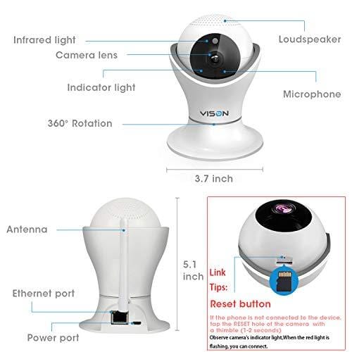 VINSION 1080p Wireless WiFi IP Camera with 3D Navigation Panorama, Home Security Surveillance Video Camera for Baby/Elder/Pet/Nanny Monitor with Night Vision and Two Way Audio