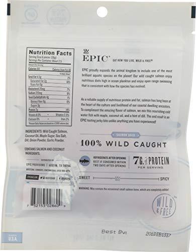 Epic Jerky Bites, 100% Wild Caught, Maple Glazed & Smoked, Alaskan Salmon, Coconut Oil 2.5 oz. Pouch