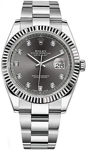 Rolex Datejust Dark Rhodium Dial Set with Diamonds Stainless Steel 41mm Watch