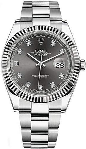 Rolex Datejust Dark Rhodium Dial Set with Diamonds Stainless Steel 41mm Watch