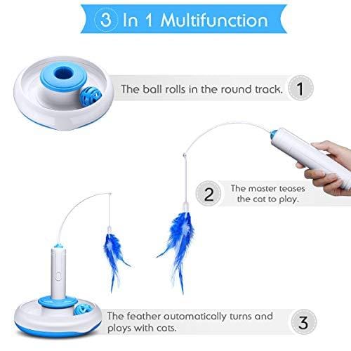 isYoung Cat Teasing Toy, Electric Mute Training Cat Toy Kitten Rotating Teaser Feather, Fun Playing Interactive Smart Game Pet Toy (Cat Teasing Toy)