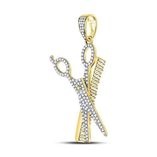 Dazzlingrock Collection 10kt Yellow Gold Mens Round Diamond Scissors Comb Barber Charm Pendant 3/4 Cttw