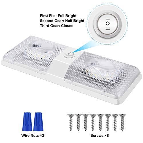 BlueFire 4 Pack Upgraded Super Bright DC 12V Led RV Ceiling Double Dome Light RV Interior Lighting Trailer Camper RV Lights Interior with ON/Off Switch for Trailer Camper Car RV Boat (Natural White)