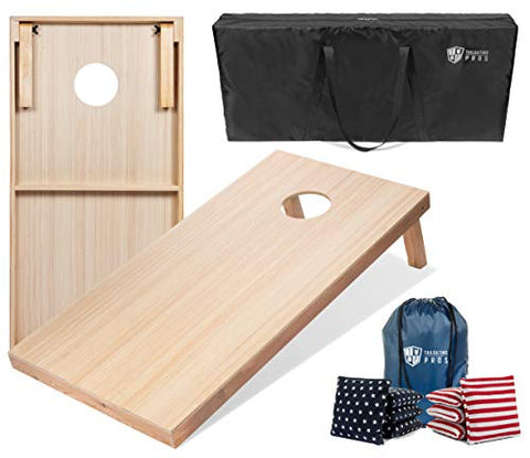 Tailgating Pros 4'x2' Woodgrain Finish Cornhole Boards w/Carrying Case & Set of 8 Cornhole Bags (You Pick Color) 25 Bag Colors! (Stars/Stripes)