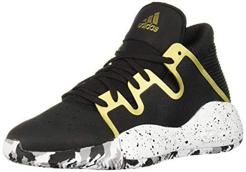 adidas Unisex Pro Vision Basketball Shoe, Black/White/Gold Metallic, 4 M US Big Kid