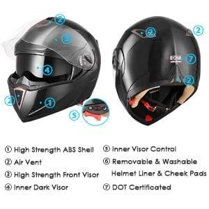 AHR Full Face Flip up Modular Motorcycle Helmet DOT Approved Dual Visor Motocross Black M