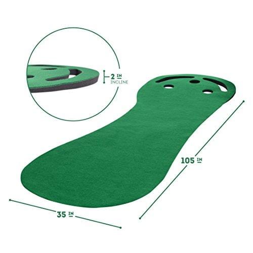 Milliard Premium Golf Putting Green Incline Mat for Indoor, Outdoor, Office and Home use with 3 Holes and Trap Cutouts 9'x3'