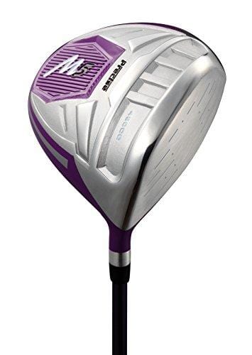 Precise M5 Ladies Womens Complete Right Handed Golf Clubs Set Includes Titanium Driver, S.S. Fairway, S.S. Hybrid, S.S. 5-PW Irons, Putter, Stand Bag, 3 H/C's Purple (Right Hand Petite Size -1")