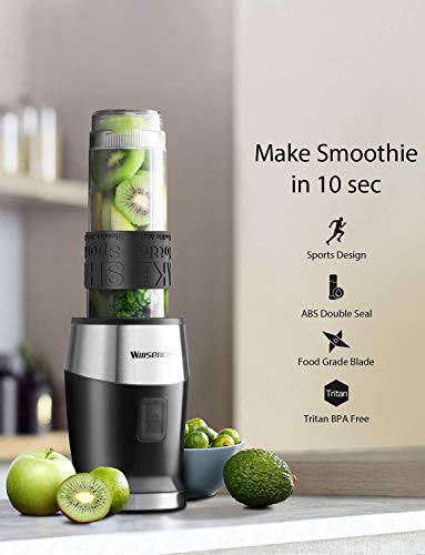 Smoothie Blender 300W Personal Blender with 20 oz Portable Sports Bottle, 2-in-1 System Portable Blender with 4 Sharp Blades for Smoothie and Shakes, Includes Grinder Cup, Travel Lid