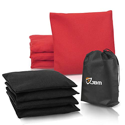 JBM Cornhole Bag (Pack of 8) Weather Resistant Cornhole Bags with Recycled Plastic Pellets for Tossing Corn Hole Game - Free Carrying Bag Included (Red & Black, 14 oz/Pack of 8)