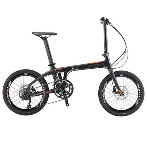 SAVADECK Folding Bike, 20 inch Carbon Fiber Folding Bicycle Portable Folding Bikes Mini City 22 Speed Foldable Bicycle with Shimano 105 and Hydraulic Disc Brake (Orange)
