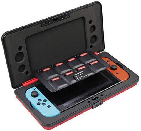 AmazonBasics Vault Case for Nintendo Switch And 8 Games - 10.5 x 5.5 x 2 Inches, Red
