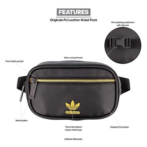 adidas Originals PU Leather Waist Pack, Black/Gold, One Size