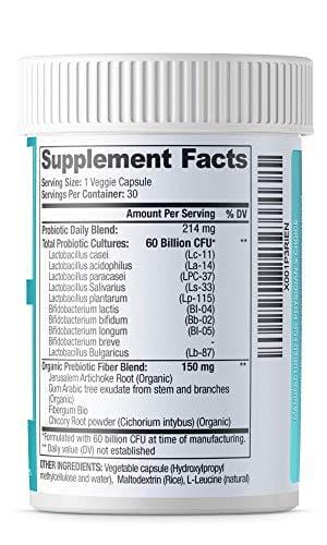 Probiotics 60 Billion CFU [Dr. Formulated] Probiotics for Women, Probiotics for Men and Adults, Natural; Shelf Stable Probiotic Supplement with Organic Prebiotic, Acidophilus Probiotic; 30 Capsules