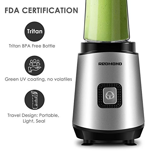 Redmond Smoothie Blender 20000 RPM Countertop Blender Personal Size with 20 oz Portable Bottle for Milk Shakes Fruit Vegetable 300W BPA Free