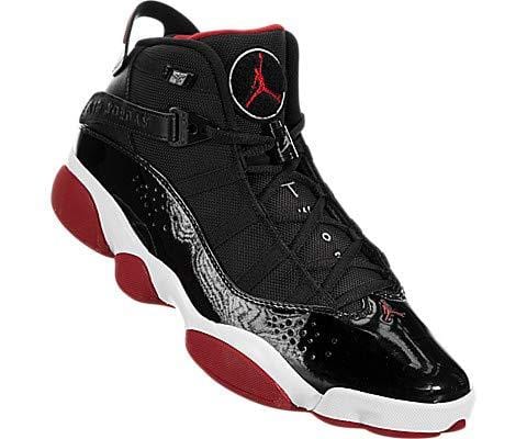 Jordan Nike Men's 6 Rings Black/Varsity Red/White Leather Basketball Shoes 7.5 M US