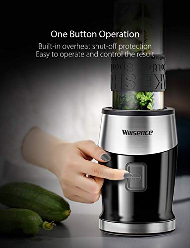 Smoothie Blender 300W Personal Blender with 20 oz Portable Sports Bottle, 2-in-1 System Portable Blender with 4 Sharp Blades for Smoothie and Shakes, Includes Grinder Cup, Travel Lid