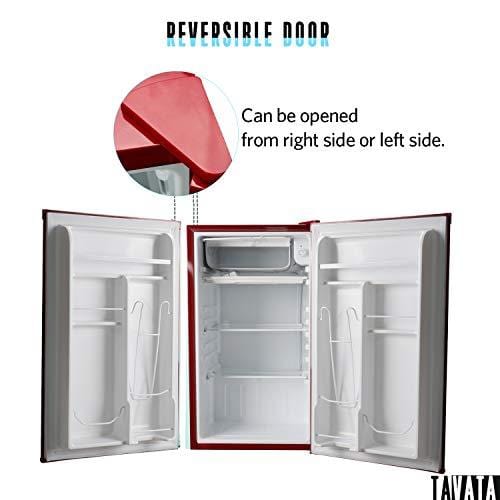Tavata Compact Refrigerator - 3.2 Cu Ft Countertop Single Door Mini Fridge with Bottle Opener,Freezer,Handle and Reversible Door,Small Drink Chiller for Home, Office,Dorm or RV(Red)