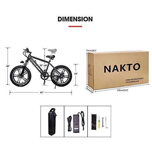 NAKTO 350W Electric Bicycle Mountain E-Bike Shimano 6 Speed Gear with Smart Multi Function LED Anti-Light Digital Dashboard,Removable and Waterproof Builtin 36V 10A Lithium Battery