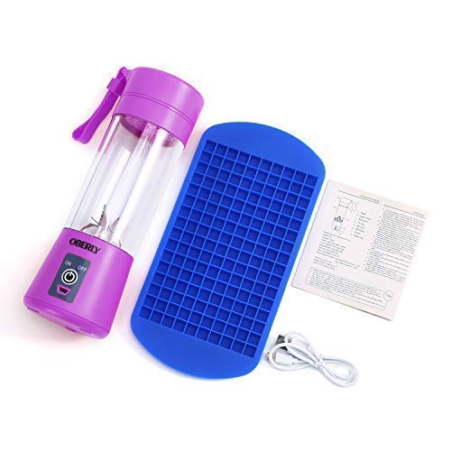Portable Blender, OBERLY Smoothie Juicer Cup - Six Blades in 3D, 13oz Fruit Mixing Machine with 2000mAh USB Rechargeable Batteries, Ice Tray, Detachable Cup