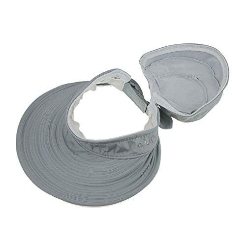 Womens 2in1 Wide Brim Summer Folding Anti-UV Golf Tennis Sun Visor Cap Beach Hat, Grey, OS