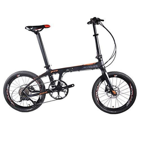 SAVADECK Folding Bike, 20 inch Carbon Fiber Frame Portable Folding Bikes Mini City Foldable Bicycle with Shimano SORA 9 Speed and Hydraulic Disc Brake (Black Orange)
