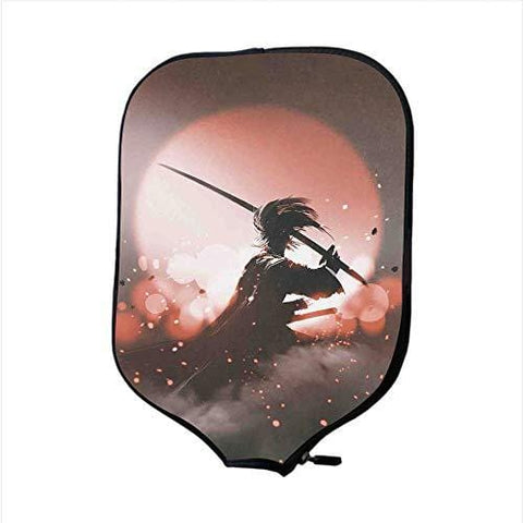 iPrint Neoprene Pickleball Paddle Racket Cover Case,Japanese,Reflection of A Samurai Practicing Hazy Sunset Background Free from Death Concept,Pink Purple,Fit for Most Rackets - Protect Your Paddle
