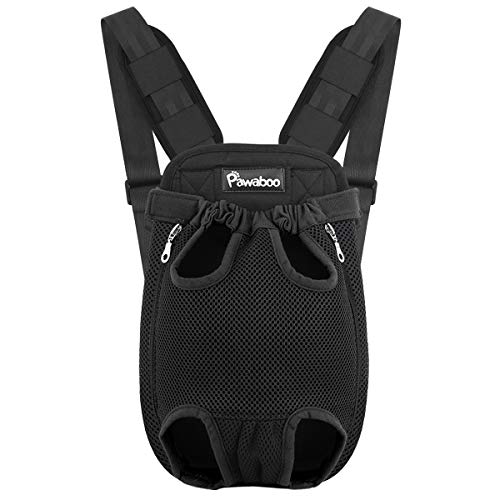 PAWABOO Pet Carrier Backpack, Adjustable Pet Front Cat Dog Carrier Backpack Travel Bag, Legs Out, Easy-Fit for Traveling Hiking Camping, Medium Size, Black