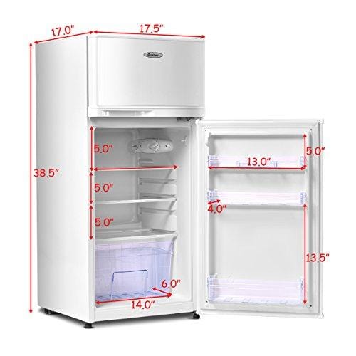 COSTWAY Mini Refrigerator, 2-Door 3.4 cu. ft. Small Compact Under Counter Refrigerator Fridge Freezer Cooler Unit for Dorm, Office, Apartment with Adjustable Removable Glass Shelves (White)