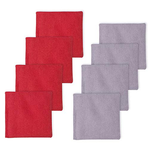 EXERCISE N PLAY Premium Weather Resistant Official Size ACA Regulation Duck Cloth Cornhole Bags(Set of 8) for Cornhole Bean Bags Toss Game,Red & Gray,Includes Shoulder Bag